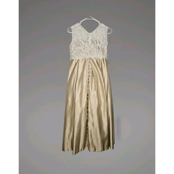 Nwt JJ'S house girls Dress Size 12 Special Occasion Lace Gold Cream Button Zip
